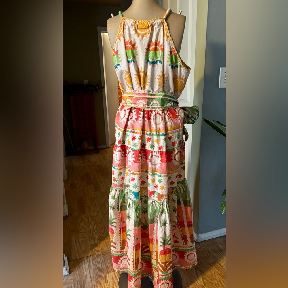 Farm Rio Rainbow Sunset Halter Neck Maxi Dress Tropical Hawaii Vibrant Print XL - Picture 8 of 16
